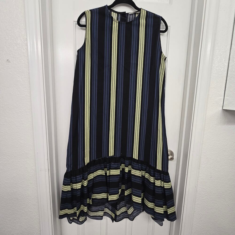 Sound Off Studio Sleeveless Striped Cotton Ruffle Hem Dress High Low Size M Boho